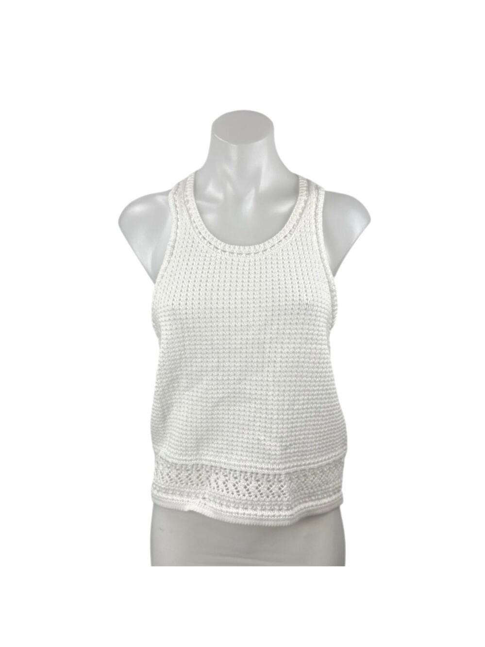 Notshy Women's White Racerback Sleeveless Cotton Crochet Knit Tank Top Size S